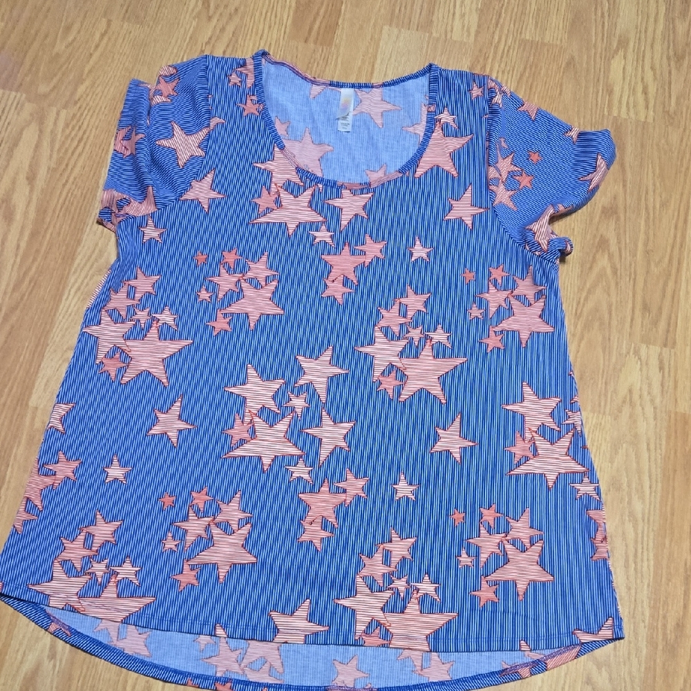 Lularoe Blue and Red Star Patterned Top